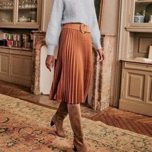Sezane Dino Pleated Midi Skirt